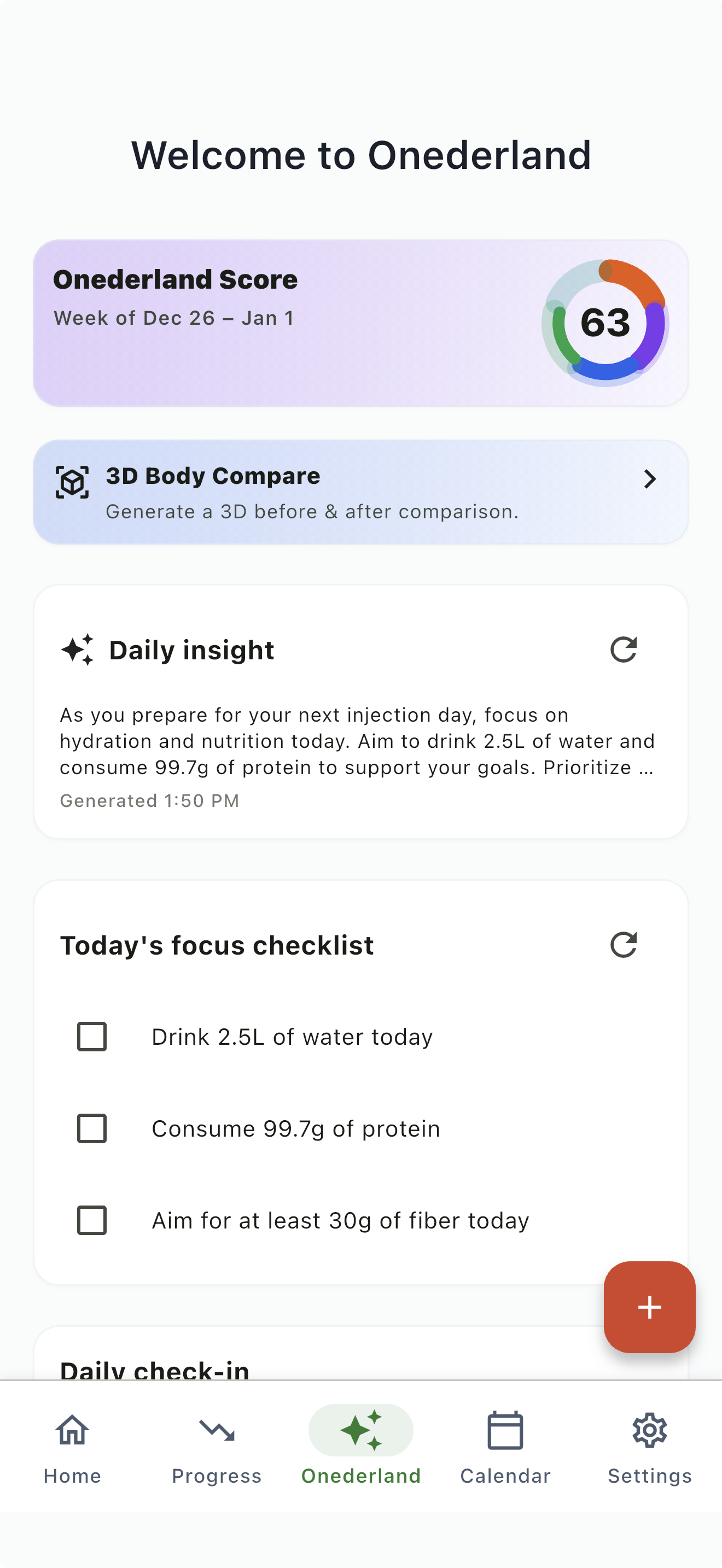 Onederland insights with weekly coaching recommendations